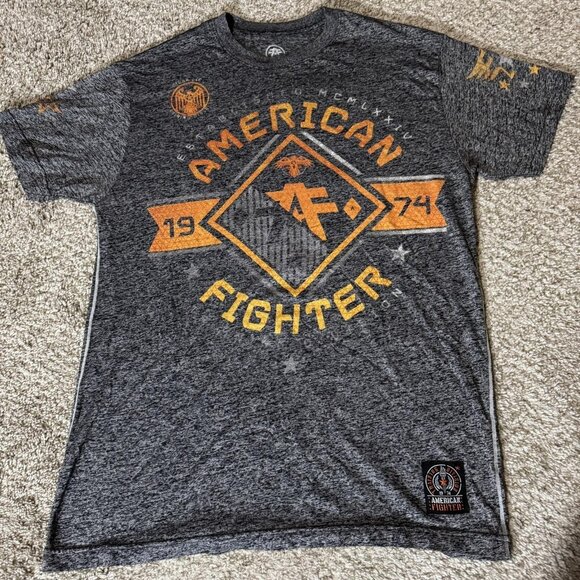 American Fighter Shirt Mens Large Gray Heather Graphic Training Division 1974 - Picture 1 of 9